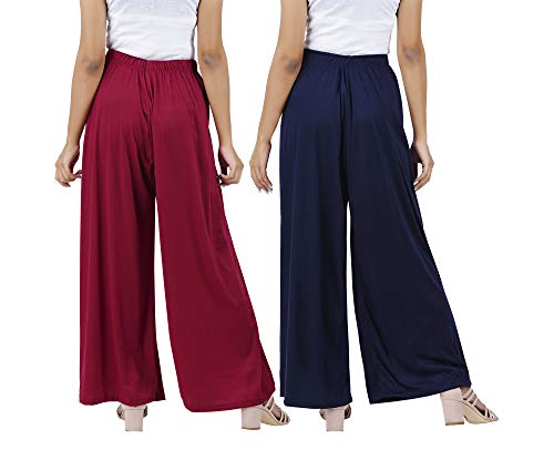 Image of Buy That Trendz M to 4XL Cotton Viscose Loose Fit Flared Wide Leg Palazzo Pants for Women Maroon Navy Combo Pack of 2