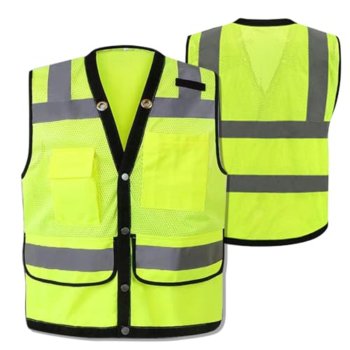 Shaiensaftey Safety Vest Breathable Mesh Reflective Vest with Pockets, High Visibility Construction Work Vest for Worker Driver, ANSI/ISEA Compliance