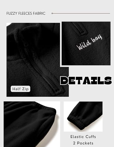 Image of Arshiner Toddler Boys Letter Embroidery Half Zip Sweatshirt & Pants Set Fuzzy Fleece Fall Winter Outfits 2~6 Years