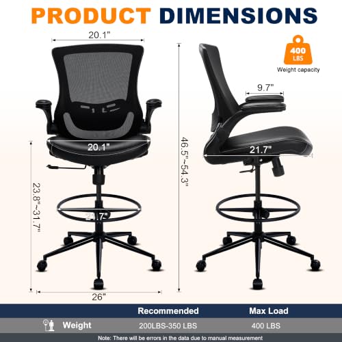 Image of Misolant Drafting Chair for Standing Desk, Tall Office Chair with Adjustable Height, 120Recline,Footrest Ring,Lumbar Support,High Office Chair for Home