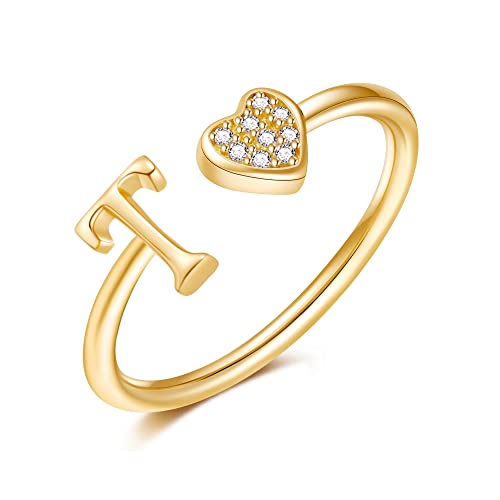 Image of Initial Rings for Teen Girls - S925 Heart Sterling Silver Rings for Teen Girls | 14K Gold /Rose Gold /Sterling Silver Plated Ring for Girls Kids Women Ring for Teenager Girls Gifts Adjustable, No Tarnish, Hypoallergenic