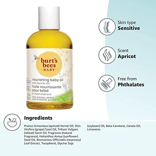 Burt's Bees Baby Oil, Nourishing Baby Moisturiser With Apricot Oil, Paediatrician-Tested, 115ml