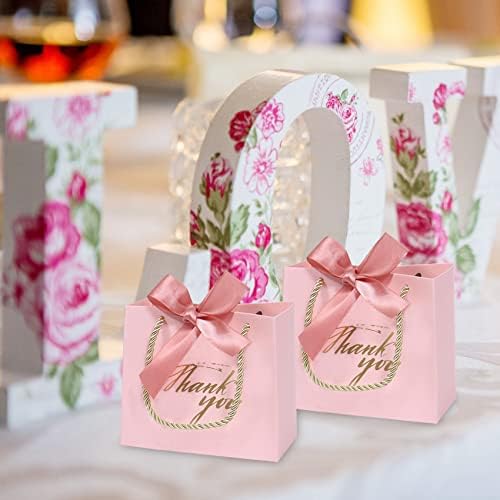 12Pcs Small Gift Bags with Handles and Ribbons, Thank You Gift Bags for Guests, Pink Paper Party Favour Bags Bulk for Baby Shower, Birthday Party, Wedding Party(Pink)