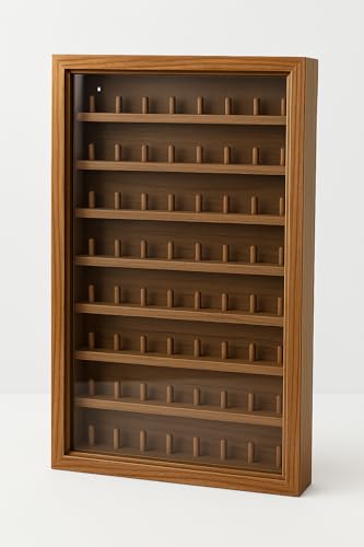GRECA Vitrina Colecciones dedales. Acabado Barniz Roble. Varias Medidas. (64 DEDALES)