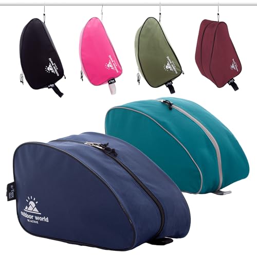 Image of 2 x Outdoor World Premium Boot Bag – Water-Resistant 600D Polyester Shoe & Boot Storage for Hiking, Football, Golf & Gym – Fits Up to UK Size 13 – Wide Zip Opening & Carry Handle (1 x Navy, 1 x Teal)