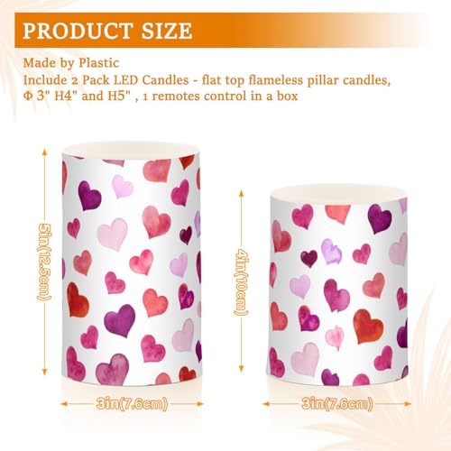 Image of senya Valentine's Day Lights Flameless Candles Hearts Valentine's Day Pillar Candles Set of 2 Battery Operated Remote Control Warm Lights Home Decor, E08D23009