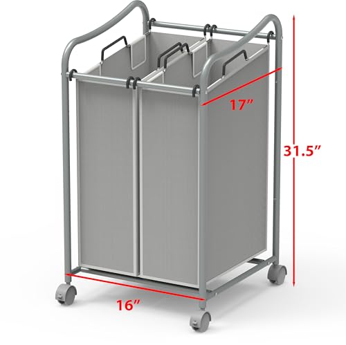 Simple Houseware 2-Bag Heavy Duty Rolling Laundry Sorter Cart, Silver – 2 Section Removable Bags and Lockable Wheels for Laundry Room Organization by Simple Houseware - Image 2