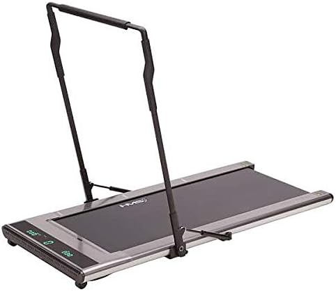 HMS LOOP08 Electric Treadmill with handrail raised, viewed from a different angle.