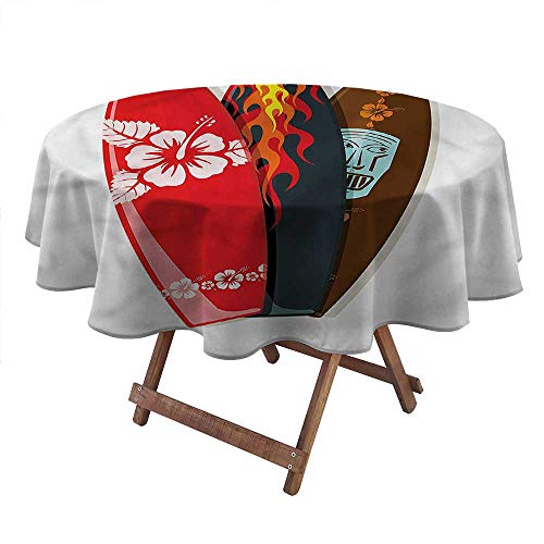 Philip C. Williams Round Coffee Table Clothes Surfboard,Hawaiian Patterns Tropics Kids Picnic Table Round Patio Table Cover Picnic Diameter 50" inch