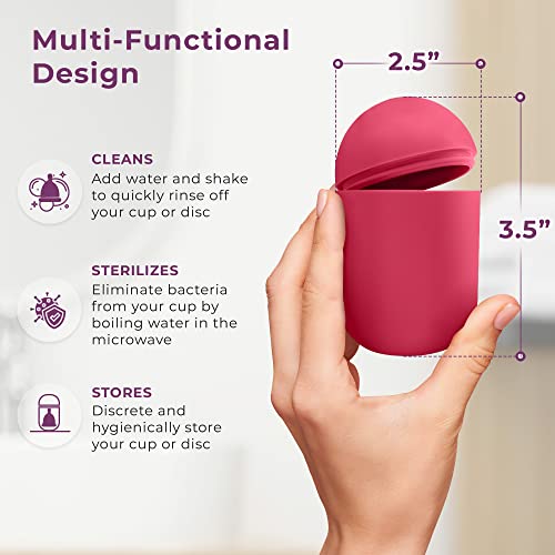 Ecoblossom Menstrual Cup Case And Sterilizer - Reusable Silicone Sterilizing Holder - Cleaner Period For You And Your Disc Or Cup - Portable Cleaning Container & Microwave Steamer (Rose) #TOP2