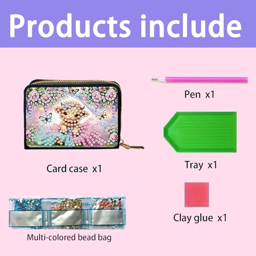 JZHYOAN Portable Diamond Art Zipper Business Small Wallet, 4.33x3.14x0.98 Inch DIY Anti-demagnetization Card Holder Wallet, Diamond Art Credit Card Holder for Family Woman Adult Man3