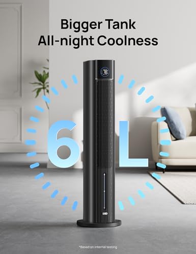 Image of DREO Evaporative Air Swamp Cooler, 43 inch Cooling Fans that Blow Cold Air 2025 Upgraded, 85 Oscillating Floor Fan for Bedroom, Easy Cleaning, APP Control, Ice Packs, 4 Speeds & 4 Modes, 12H Timer, Black