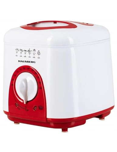 Hausberg Mini-Fritteuse 1L – Kompakte Fritteuse 950W mit Temperaturregler bis 190 °C, isoliertes Gehäuse, spülmaschinengeeignet – Ideal für Pommes, Snacks & kleine Portionen - Rot