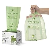 SUPERBIO 2.6 Gallon Flat Top Food Waste Bags, 100 Count, 1 Pack, Food Scrap Bags Certified by BPI (commercially compostable only) and OK compost HOME, OK compost INDUSTRIAL,9.84L