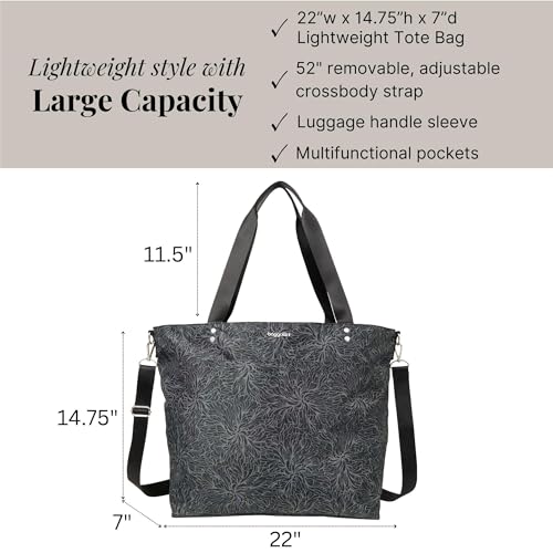 Image of Baggallini Carryall Tote - Lightweight Nylon Zipper Top Weekender Travel Beach Bag w /Luggage Sleeve