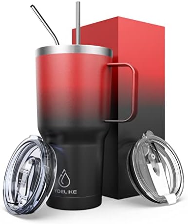 yoelike 32 oz Tumbler with Handle and Lid and Straw, Stainless Steel, Vacuum Insulated Iced Coffee Tumbler Cup, Leak-Proof Travel Mug, Dishwasher Safe - Keep Cold 24hrs and Hot 12hrs