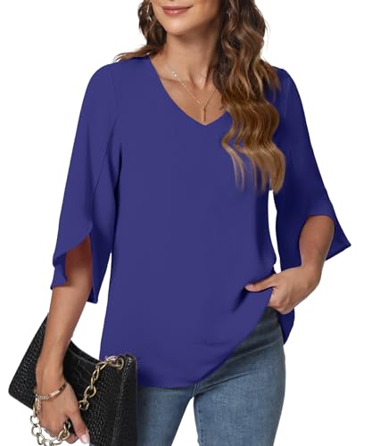 KUOTAI Womens Blouses Dressy Casual 3/4 Sleeve Tops Business Work Shirts