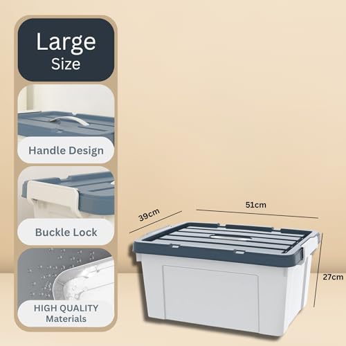 Image of HoopVool Multipurpose Plastic Storage Container Box - Sturdy and Versatile Home Organizer, Available in Multiple Size. (HEAVY GREY, HEAVY GREY LARGE- 20X15.7X11 INCH, PACK OF - 1)