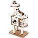 GOPLUS Arbre à Chat 117 CM en Bois 3 Niveaux avec Plateformes et Niche, Coussins Confortables, Poteaux en Sisal, Design et Moderne, Naturel