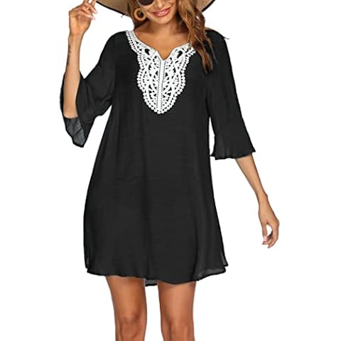 Ekouaer Cover Ups for Women Beachwear Crochet Lace Beach Dress Summer Bikini Swimsuit Bathing Suit Black S Cover