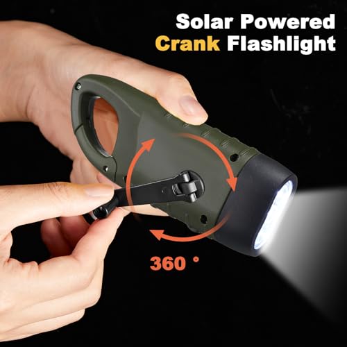 Mudder 4 Pack Hand Crank Solar Flashlight LED Emergency,Green, Black - Image 3