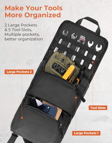 KEMIMOTO ATV Fender Bag Roll Up Tool Organizer Bag 1680D Portable Wrench Organizer Holder Heavy-Duty Rear Front ATV Gear Fits for UTV Car for Mechanic, Electrician, Carpenter