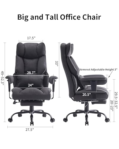 Image of Efomao Fabric Office Chair, Big and Tall Office Chair 400 lb Weight Capacity, High Back Executive Office Chair with Foot Rest, Ergonomic Office Chair for Back Pain Relief, Dark Grey