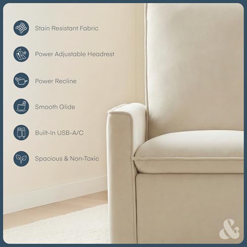 Image of Nurture& Montauk Power Glider Recliner - Premium Nursery Recliner Chair with USB‑A /C, Adjustable Headrest & Gentle Glide, Stain‑Resistant Upholstery, Comfortable & Space‑Smart, Ivory