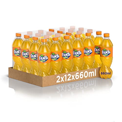 Fanta Original Sabor de Naranja - 24 botellas de 660 ml con zumo de naranjas italianas, sin conservantes añadidos, botella PET 100% reciclable, sabor refrescante, bebida alcohólica chispeante