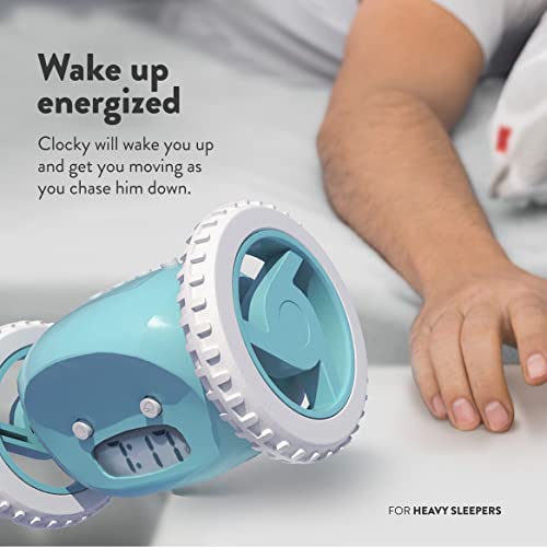 Clocky Alarm Clock On Wheels (Original) | Extra Loud For Heavy Sleeper (Adult Or Kid Bed-Room Robot Clockie) Funny, Rolling, Run-Away, Moving, Jumping (Blue) #TOP5