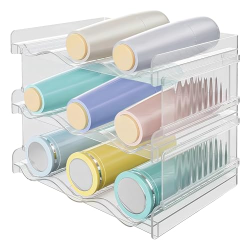 GOEDCH Portabottiglie Impilabile: Organizer da Cucina per Frigorifero, Mobiletto, Organizer per Bottiglie D'acqua in Plastica a 3 Livelli Contenere Fino a 9 Bottiglie, Facile da Pulir (Trasparente)