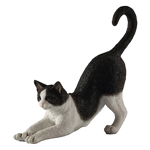 Figurita de Gato Estirándose en Resina Blanco y Negro 4.88 in miniatura 1