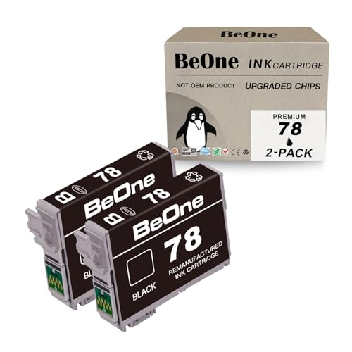BeOne Remanufactured Ink Cartridges Replacement for Epson T078 78 T78 to use with Artisan 50 Stylus Photo R260 R280 R380 RX580 RX595 RX680 Printer (2 Black)