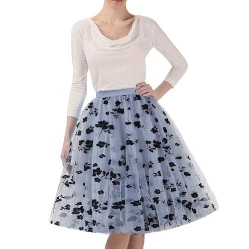 WDPL Women's Short Tulle Skirt Knee Length Night Out Bridal Skirts (Light Blue-3d Posy, 5XL)