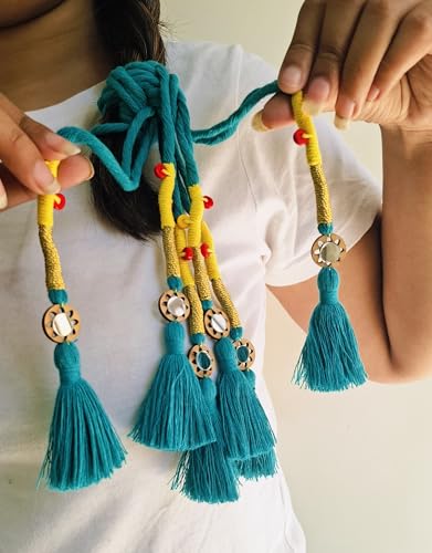 Image of Zippy Flora Handmade Boho Parandi / Paranda Traditional Hair Accessory for Women & Girls | Ethnic Braided Hair Tassels, Choti Hair Extension, Decorative Braid Jewelry for Festive & Wedding Hairstyles (Neelima Aqua Blue)