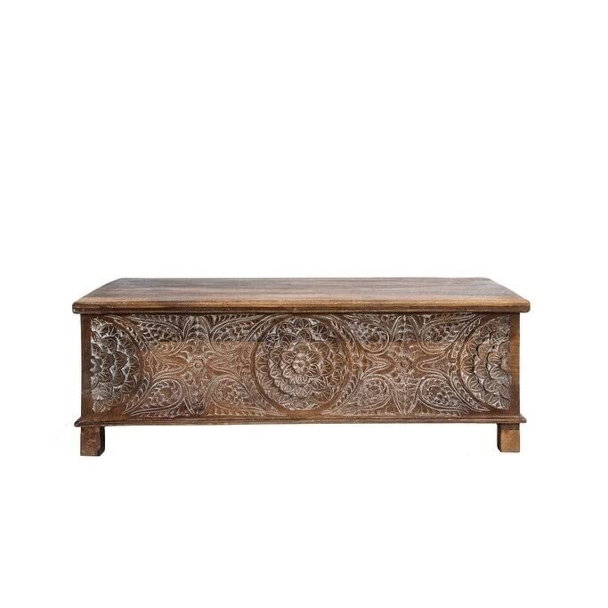 Mod-Arte Anglo Modern Solid Hard Wood Hand Carved Trunk in Walnut