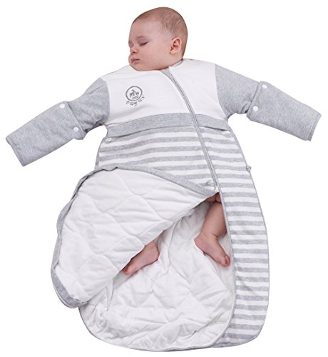 OuYun Baby Organic Sleeping Bag Detachable Sleeve Wearable Blanket,Grey,Double Layer for 68-77℉