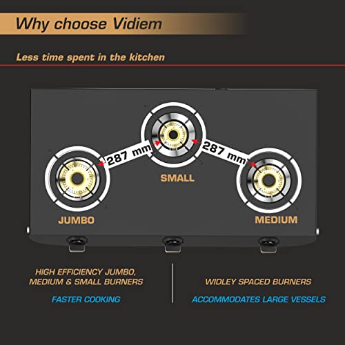 Image of Vidiem Gas Stove S2 240 A Tusker Gold (Black) | Glavanized Iron 2 Burner framelesss Gas Stove | Manual Ignition | Safety, Reliability, High Efficiency | 5 years warranty