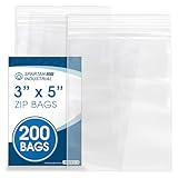 Spartan Industrial - 3” X 5” (200 Count) 2 Mil Clear Reclosable Zip Plastic Poly Bags with Resealable Lock Seal Zipper