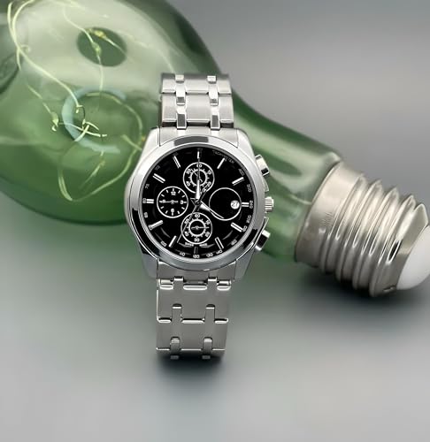 AMERICANVIBER Men's Silver and Black Two-Tone Watch - Image 6