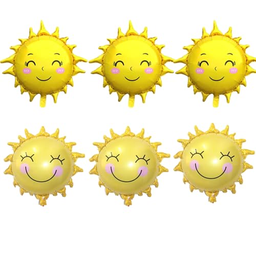 6PCS Sunshine Mylar Balloons Sun Smil Foil Balloonsfor Summer Party Wedding Birthday Sunny Theme Party Decorations