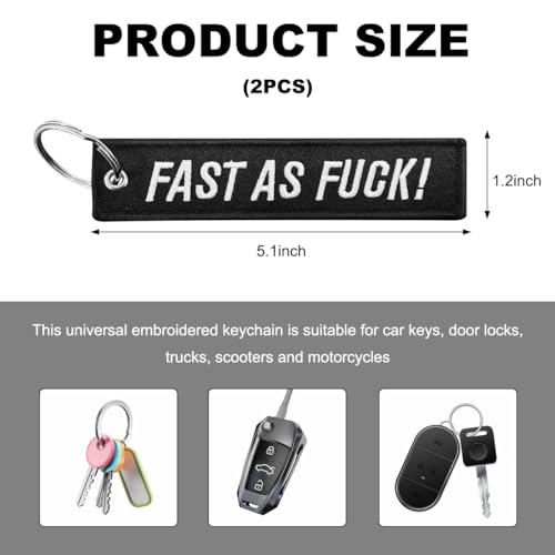 Image of Personalized Keychain, Embroidery Double Sided Key Chain Tag, Customized Car Scooter Key Chain Luggage Tag for Men (FAST AS FUCK, 2PCS)
