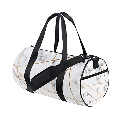 Marble With Geometric Duffel Bag,Canvas Travel Bag for Gym Sports and Overnight