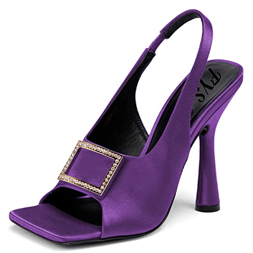 FYS Women Peep Toe Slingback Stiletto High Heel Satin Pumps Slip on Dressy Party Wedding Prom Homecoming Shoes Size 4-15 US
