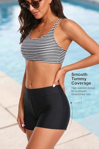 Image of Holipick 3 Piece Tankini Swimsuits for Women Tummy Control Bathing Suits Swim Tank Top with Bra Boy Shorts Teen Swimwear 2026