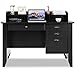 Tangkula Computer Desk with 4 Storage Drawers & Hutch, Home Office Desk Vintage Desk with Storage Shelves, Wooden Executive Desk Writing Study Desk (Black)