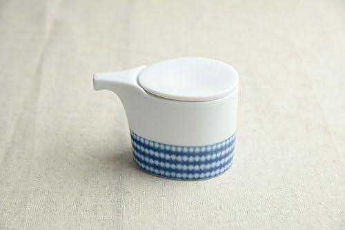 Pottery Miyama Minoyaki cecima Soy Sauce pot bottle White w/ Blue Check pattern from Japan