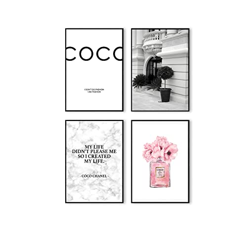 Postertech&reg; Premium Poster Set | 4 Bilder als stilvolle Wanddeko | 4X DIN A4 | Schwarz Weiss COCO Set (weiss)