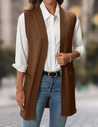 Image of IDEALSANXUN Womens Long Sweater Vest Fall Winter Open Front Sleeveless Cardigans Vest Tops