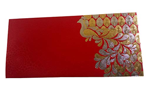 PARTH IMPEX Shagun Gift Envelope for Cash (Pack of 50) 7.5" x 3.5" Peacock Feather Gold Silver Foil Stamping Assorted Color Money Holder Card for Christmas Diwali Birthday Wedding Graduation